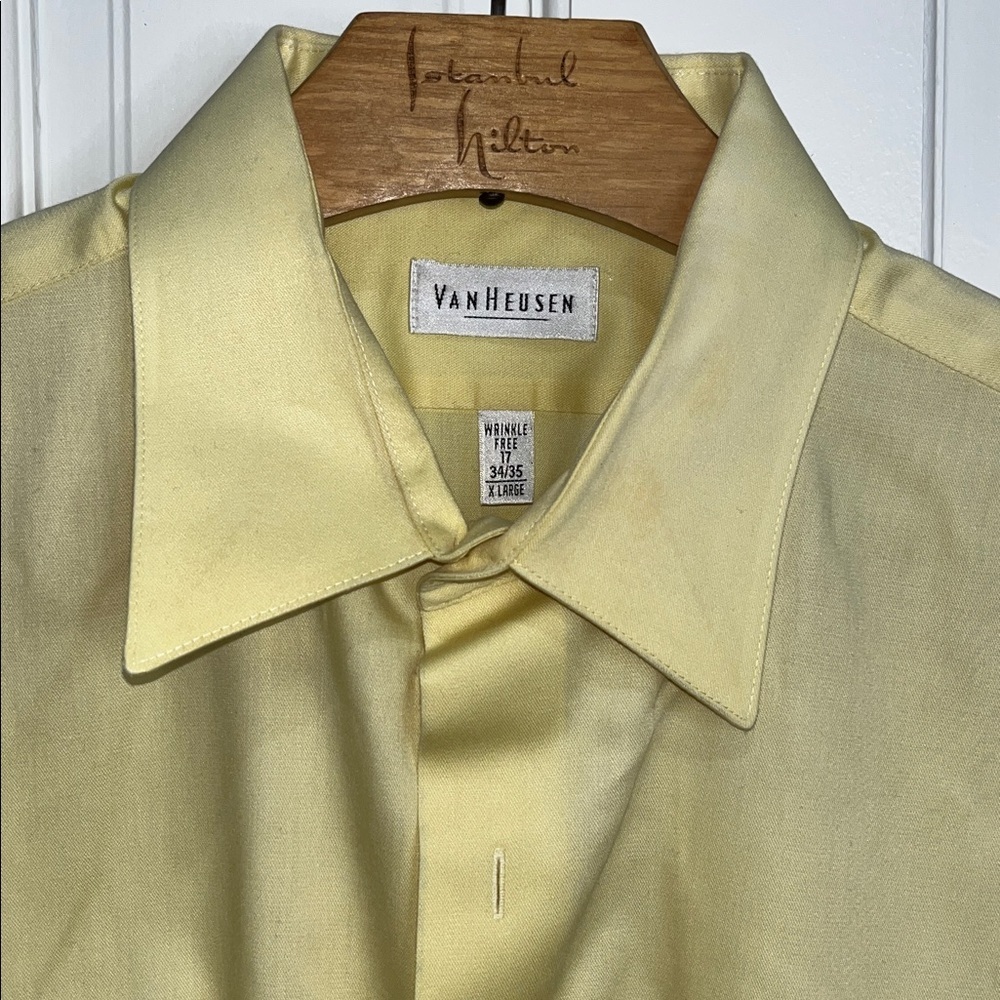 Two Van Heusen Button Down Shirts Yellow and Tan 17 XL - Picture 6 of 8